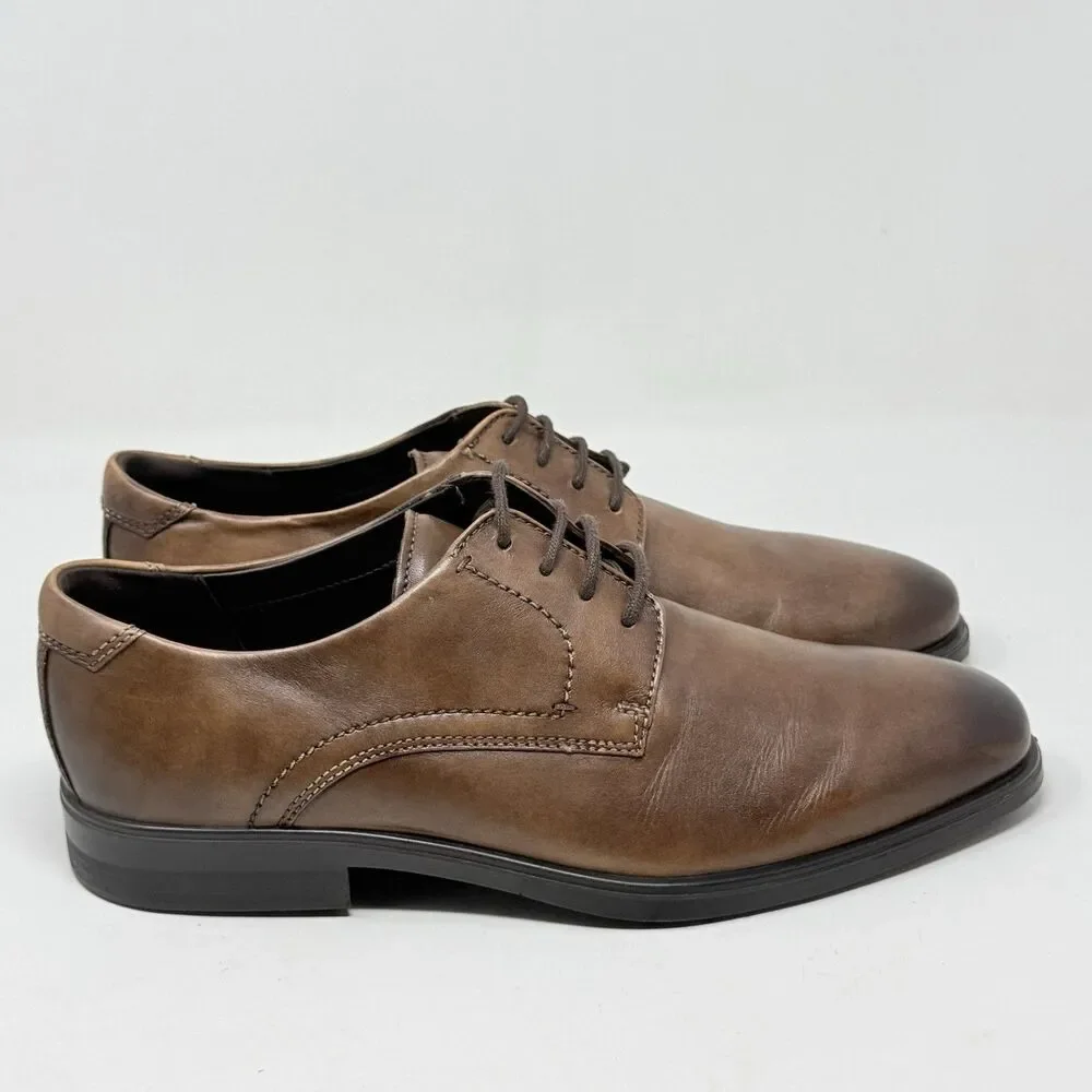 Ecco Melbourne Tie Derby Shoes Mens 10 EU 44 Brown Leather Casual Dress Business